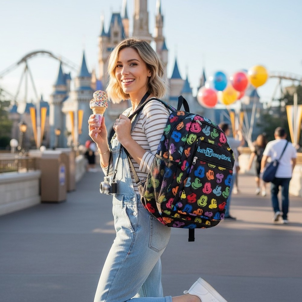 Disney Parks Walt Disney World Mickey Mouse Head All-Over Print Backpack EUC